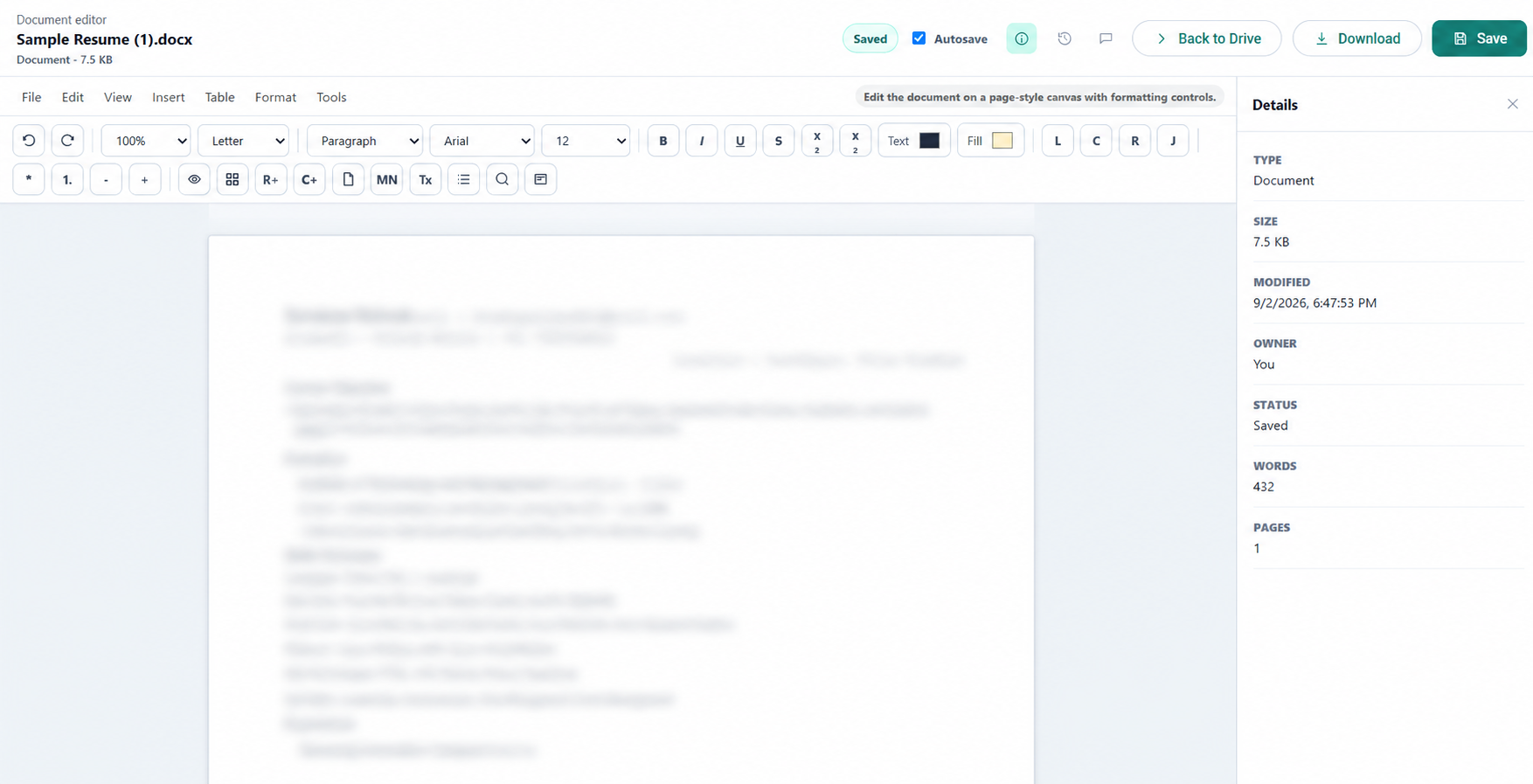 The editor title bar showing the save status and autosave toggle