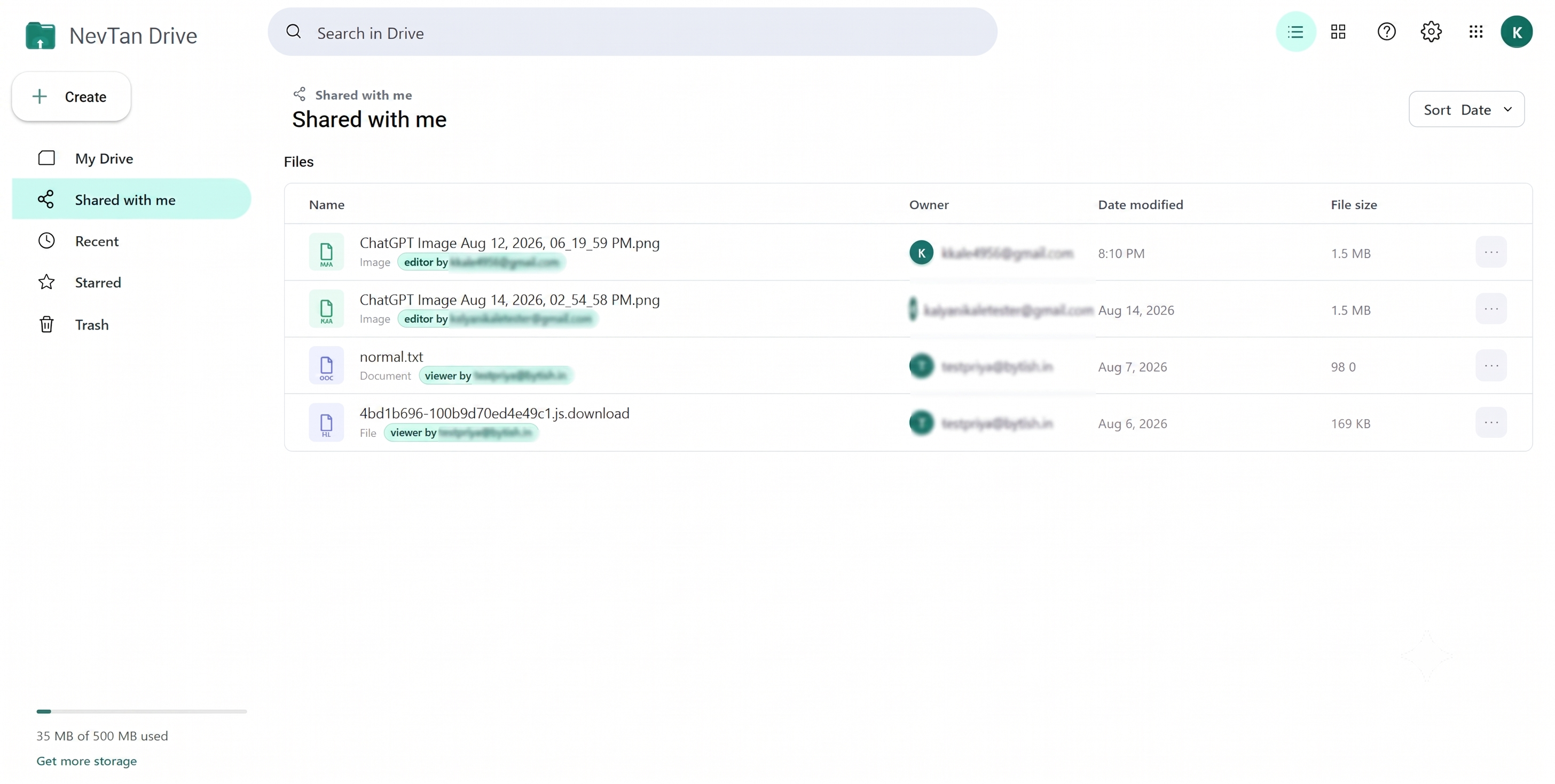 The Shared with me view listing files from other people